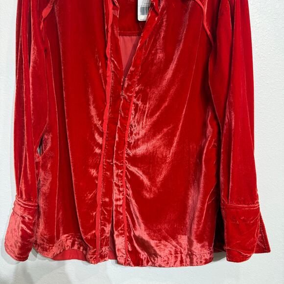 Free People We the Free Marianne Fiery Red Velvet Button Down Blouse Sz S NWT - Picture 4 of 13